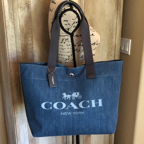 coach denim tote bag